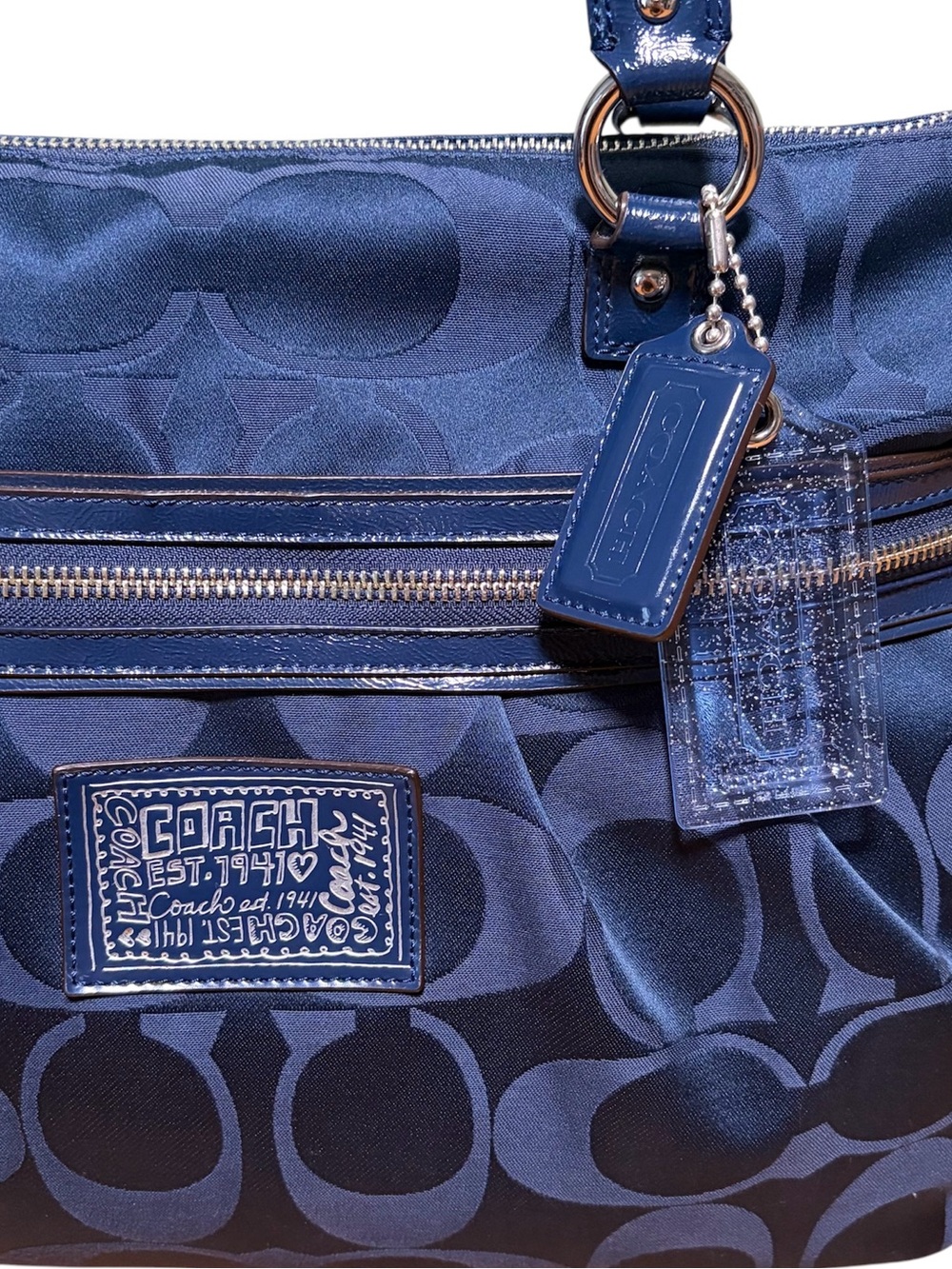Coach Poppy Daisy Signature Large Navy Tote Bag EUC - Picture 2 of 10